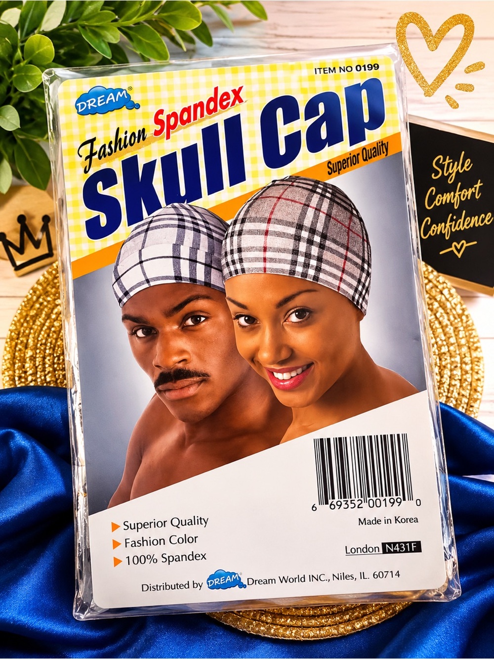 Unisex Fashion Spandex Skull Cap - Plaid Black,Beige & White